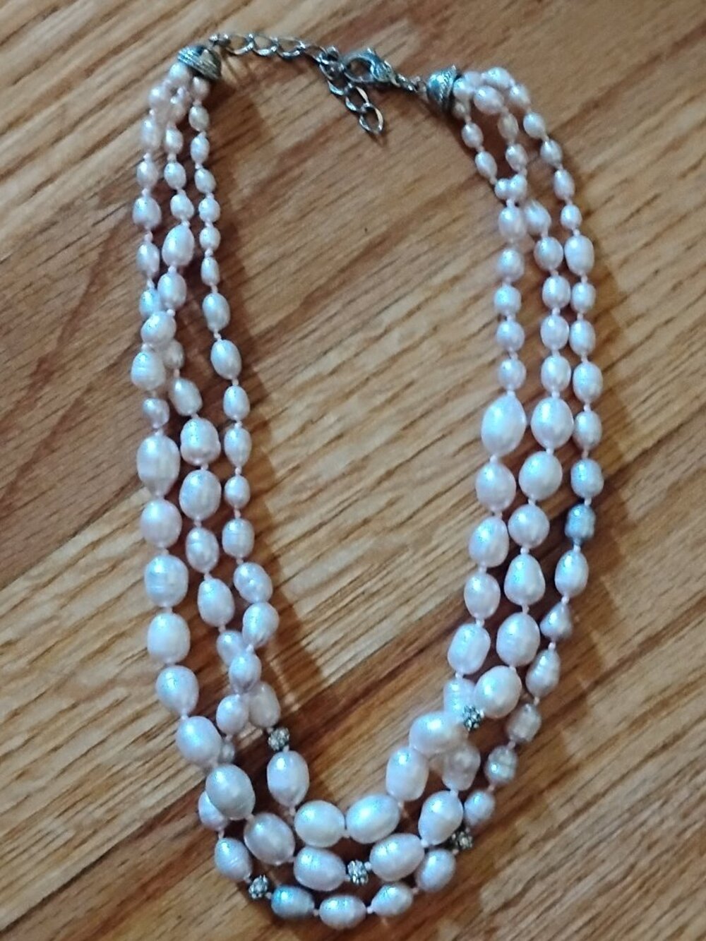 Triple Strand Pink Pearl Necklace